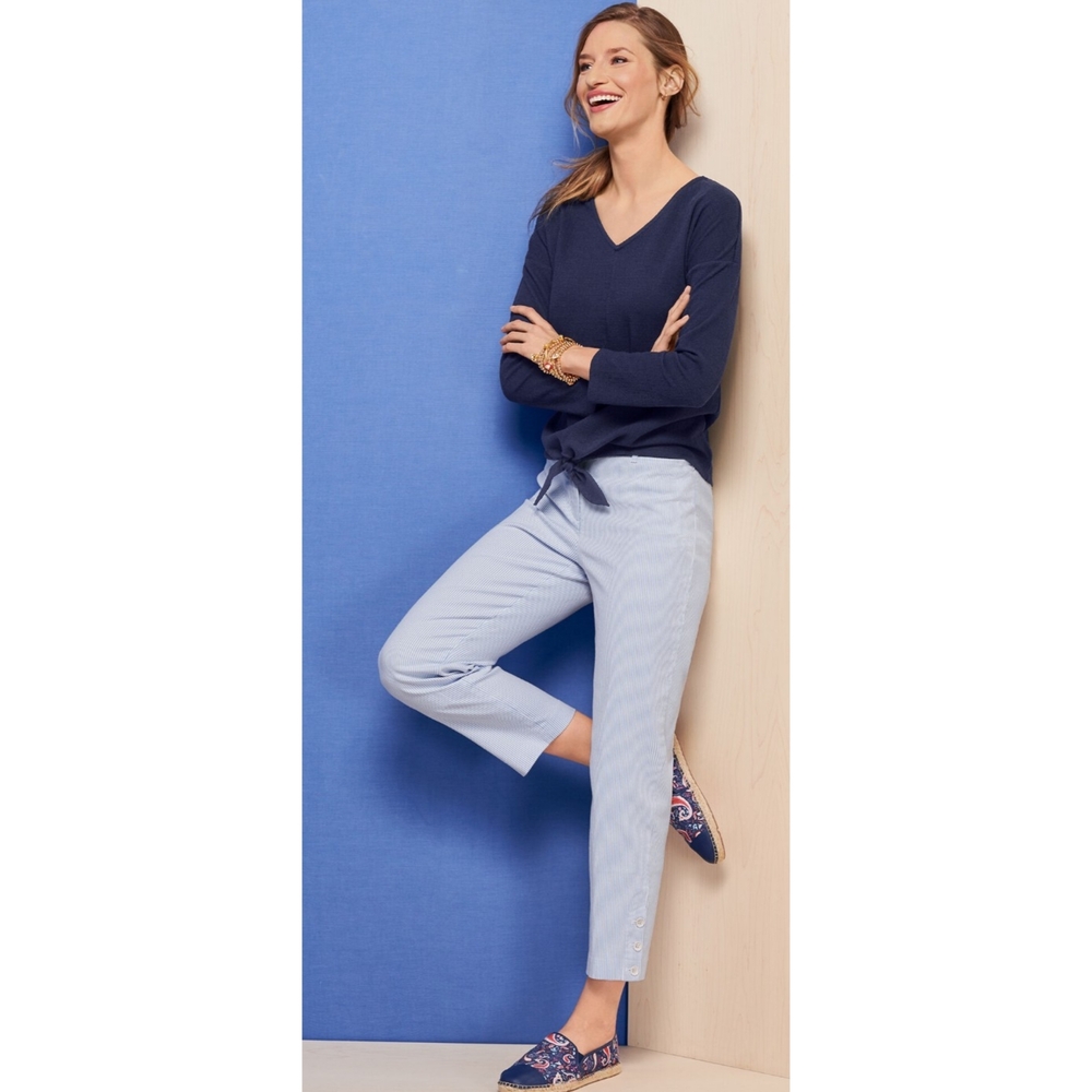 Talbots Striped Perfect Crop with Button Detail